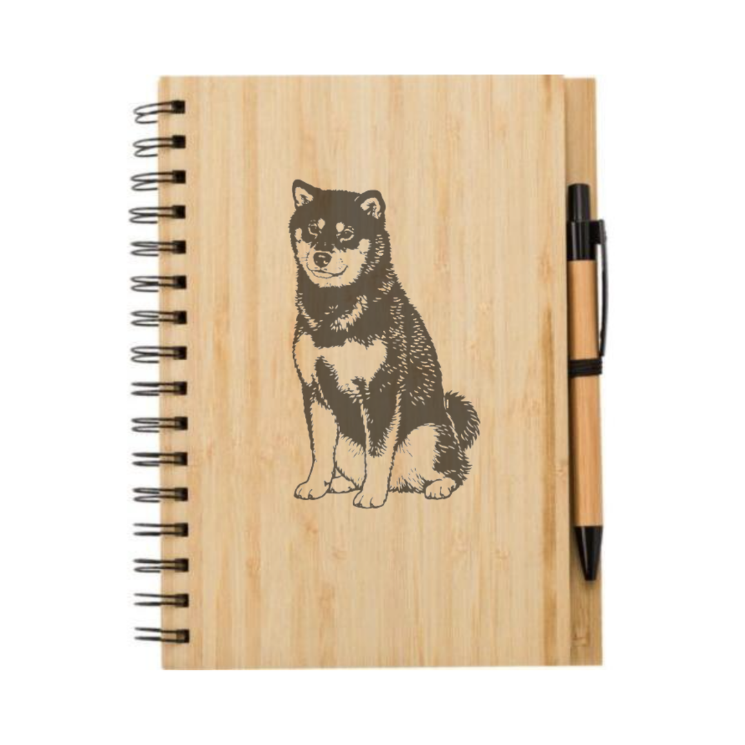 Japanese Shiba-Inu Sitting Illustration Engraved Notebook