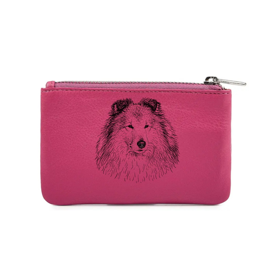 Shetland Sheepdog Face Engraved Genuine Leather Coin Purse (Multiple Colour Options)