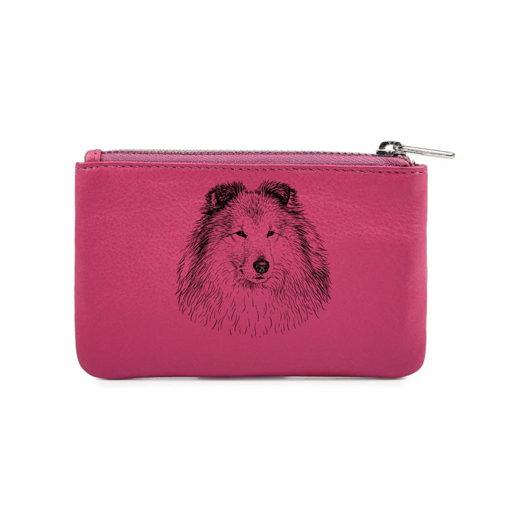 Shetland Sheepdog Face Engraved Genuine Leather Coin Purse (Multiple Colour Options)