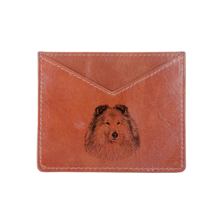Shetland Sheepdog Face Engraved Genuine Leather Cardholder
