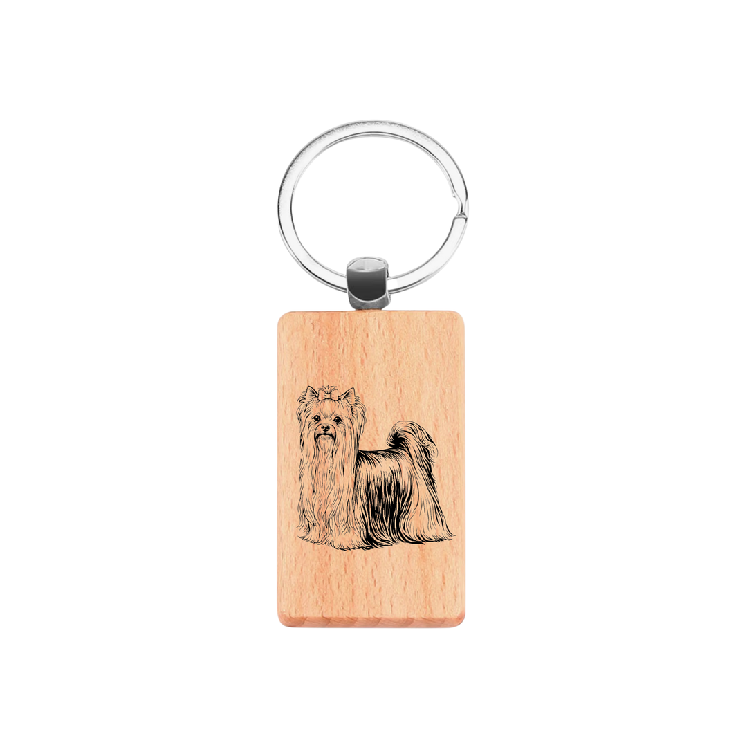 Yorkshire Terrier Yorkie Standing Engraved Rectangle Wooden Keyring