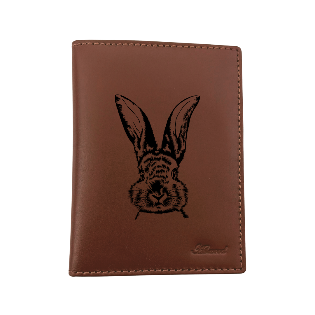 Hare Engraved Leather Passport Cover