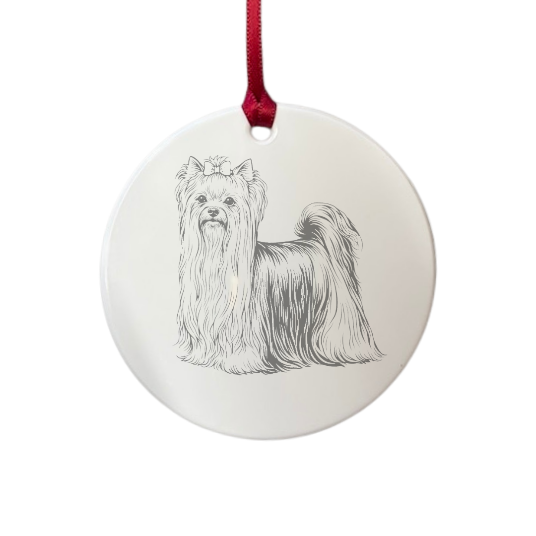 Personalised Yorkshire Terrier Standing Engraved White Acrylic Decoration