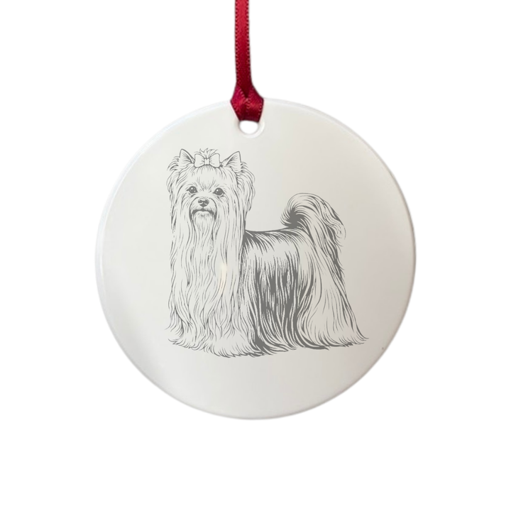 Personalised Yorkshire Terrier Standing Engraved White Acrylic Decoration
