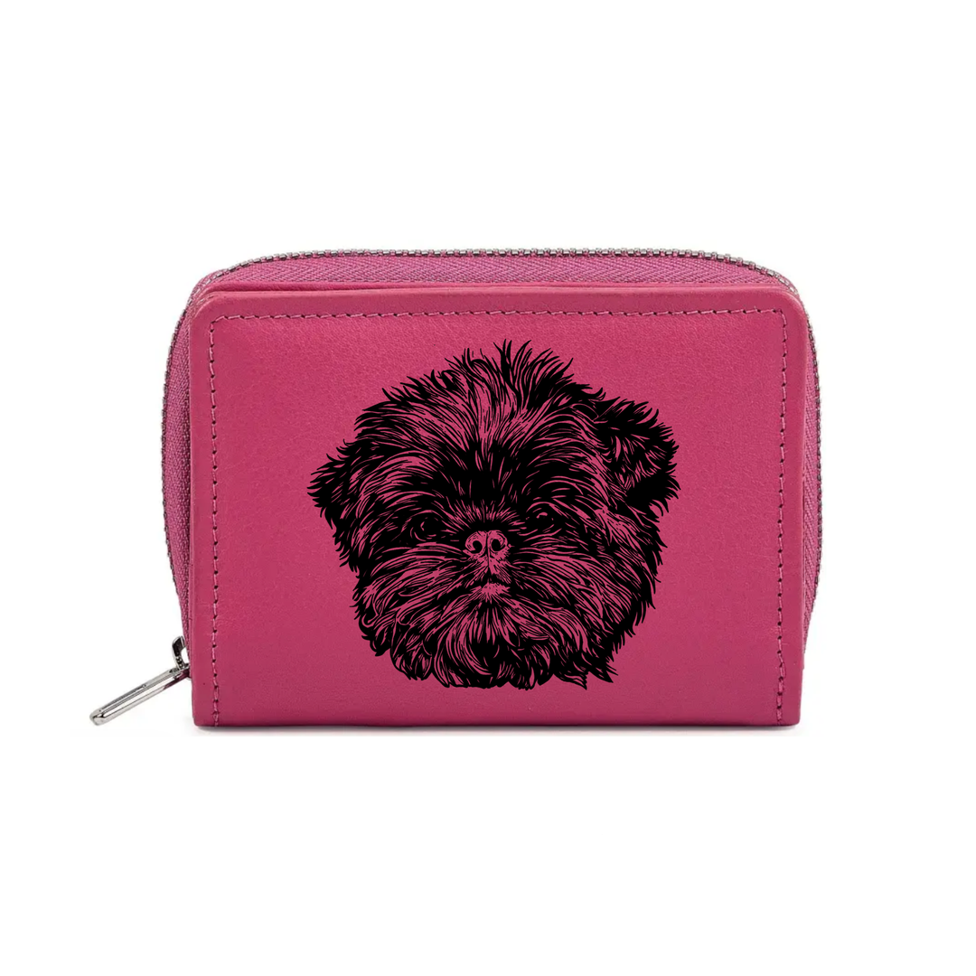 Affenpinscher Face Engraved Small Leather Purse (Green/Pink/Blue/Red)