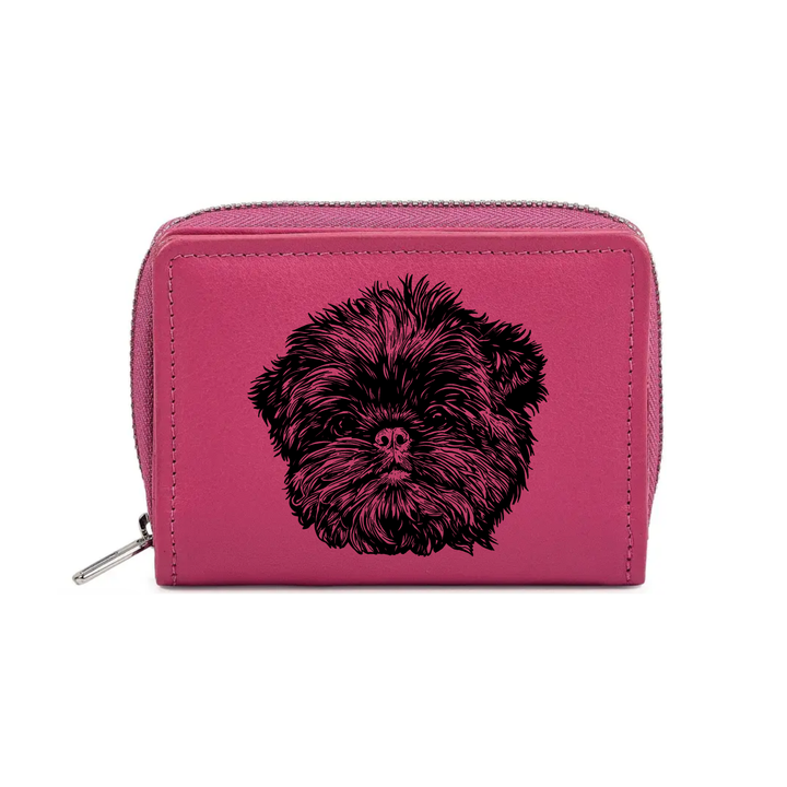 Affenpinscher Face Engraved Small Leather Purse (Green/Pink/Blue/Red)