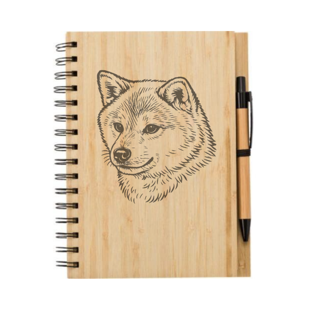 Japanese Shiba-Inu Face Illustration Engraved Notebook