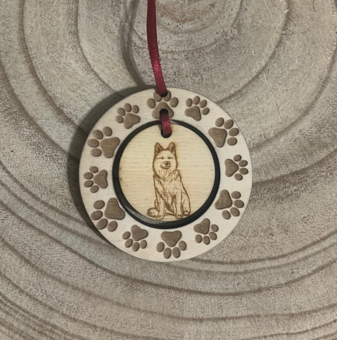 Personalised Canadian Eskimo Dog Illustration Hanging Decoration ~ Paw Wreath