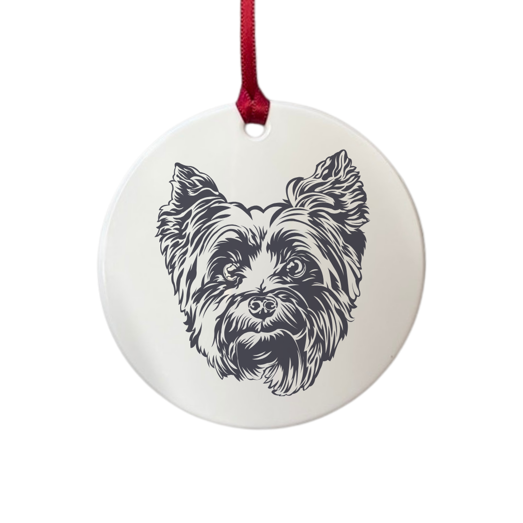 Personalised Yorkshire Terrier Face Engraved White Acrylic Decoration