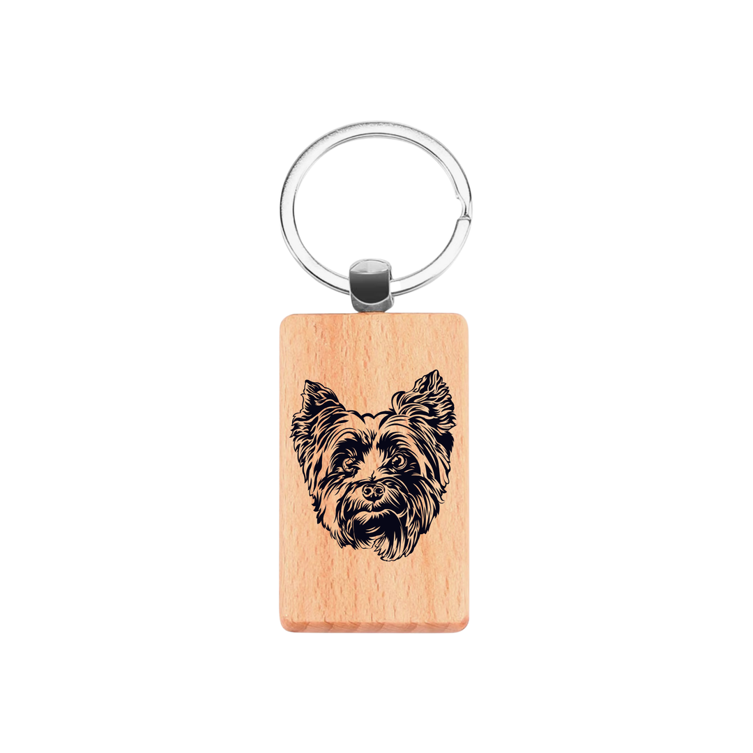 Yorkshire Terrier Yorkie Face Engraved Rectangle Wooden Keyring