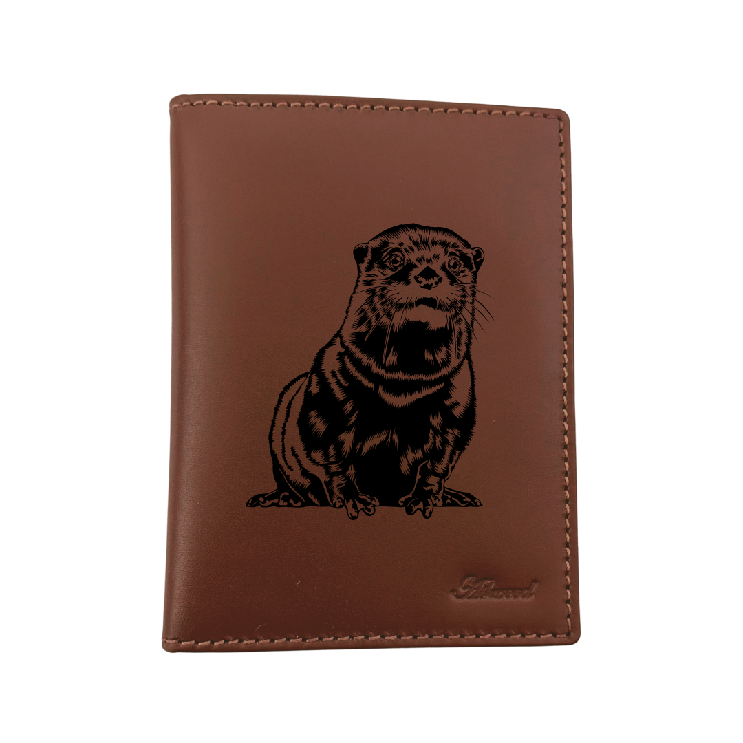 Otter Engraved Leather Passport Cover