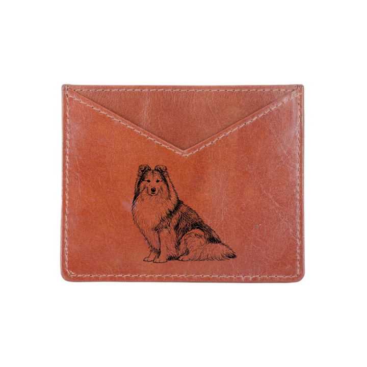 Shetland Sheepdog Sitting Engraved Genuine Leather Cardholder