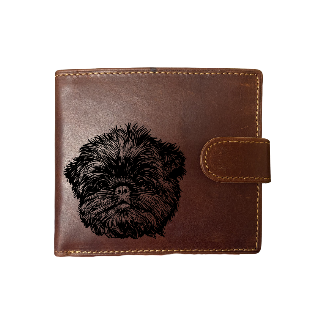 Personalised Affenpinscher Face Engraved Dark Tan Genuine Leather Wallet