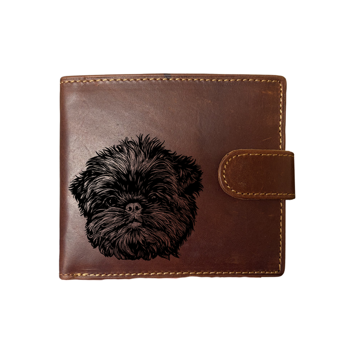 Personalised Affenpinscher Face Engraved Dark Tan Genuine Leather Wallet