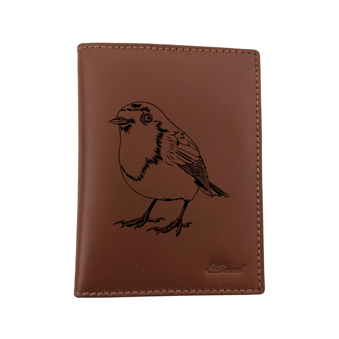 Robin Engraved Leather Passport Cover