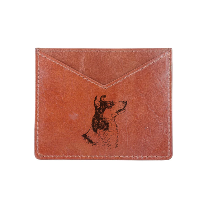 Smooth Collie Face Engraved Genuine Leather Cardholder