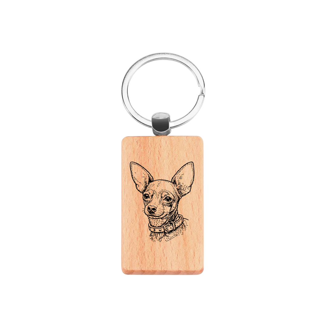Smooth Hair Russian Toy Face Engraved Rectangle Wooden Keyring