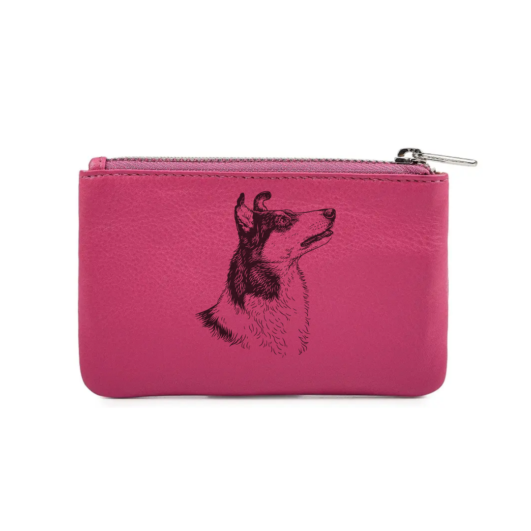 Smooth Collie Face Engraved Genuine Leather Coin Purse (Multiple Colour Options)