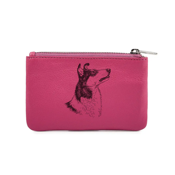 Smooth Collie Face Engraved Genuine Leather Coin Purse (Multiple Colour Options)