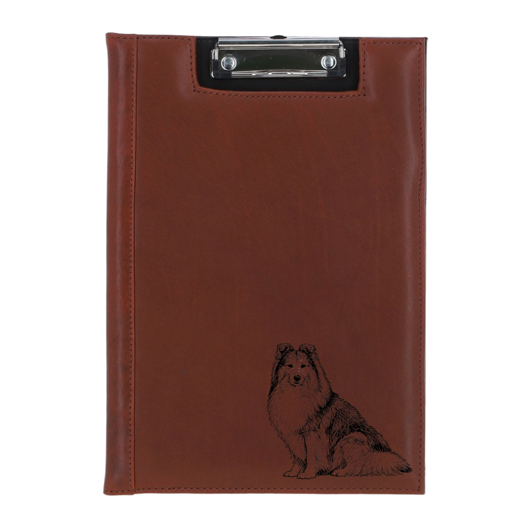 Shetland Sheepdog Sitting Engraved Leather Clipboard