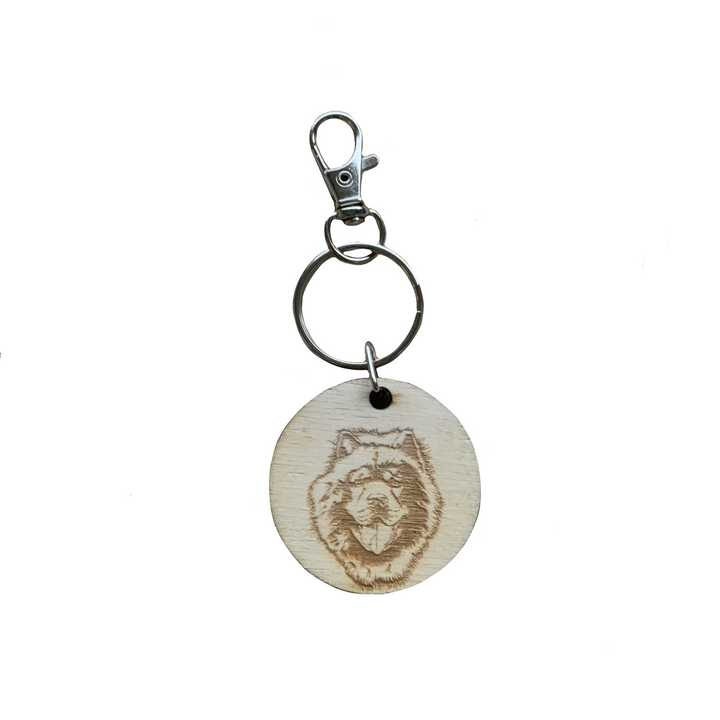 Chow Chow Face Engraved Wooden Keyring