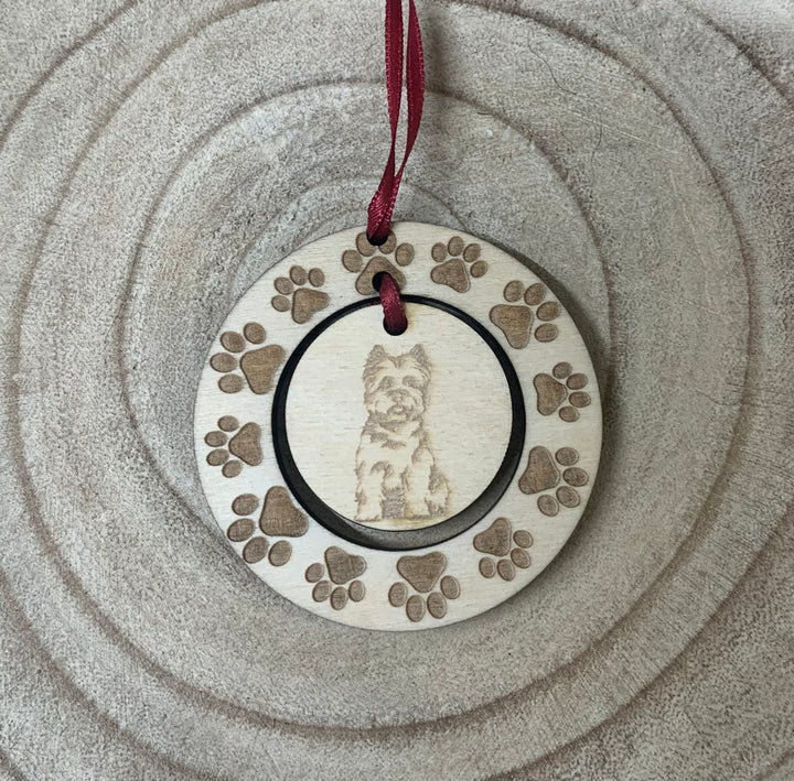 Personalised Cairn Terrier Illustration Hanging Decoration ~ Paw Wreath
