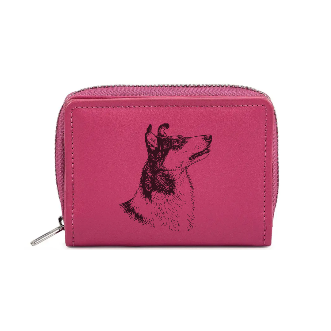 Smooth Collie Face Engraved Small Leather Purse (Green/Pink/Blue/Red)