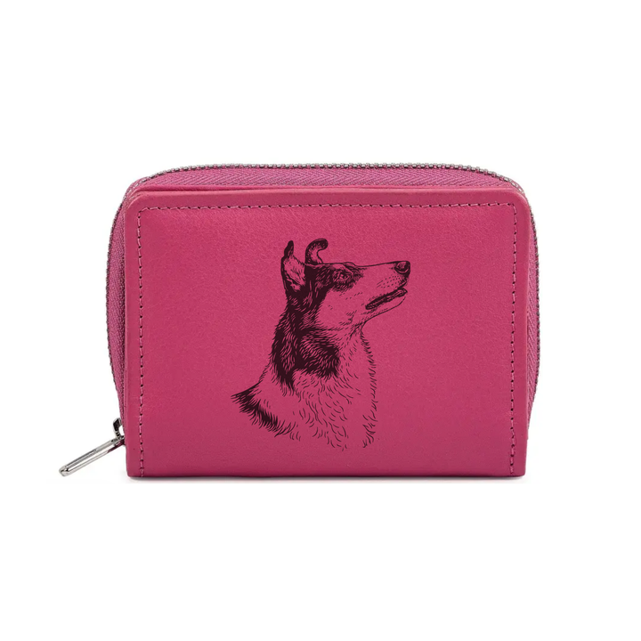 Smooth Collie Face Engraved Small Leather Purse (Green/Pink/Blue/Red)