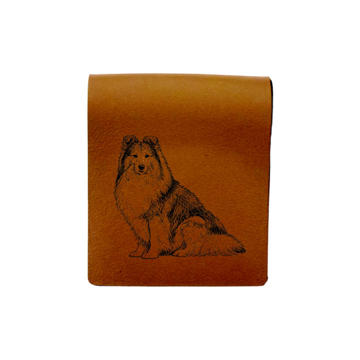 Shetland Sheepdog Sitting Engraved Genuine Leather Magnetic Bookmark