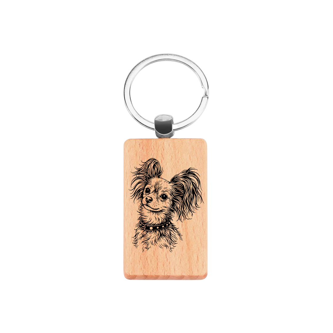 Long Hair Russian Toy Face Engraved Rectangle Wooden Keyring
