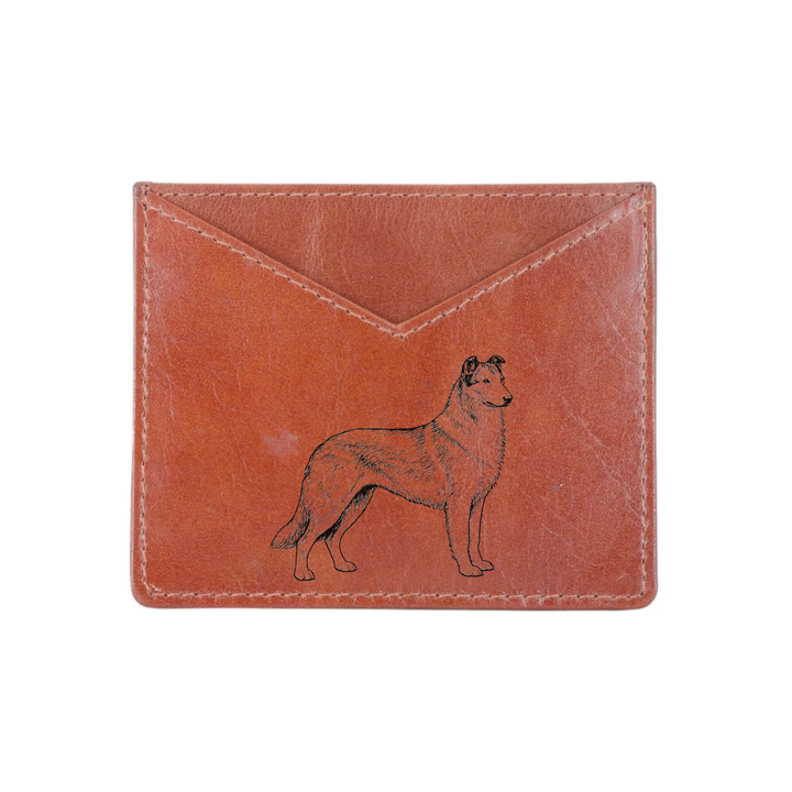 Smooth Collie Standing Engraved Genuine Leather Cardholder