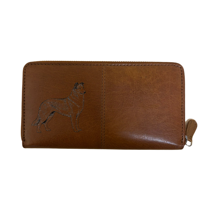 Smooth Collie Standing Engraved Large Leather Purse