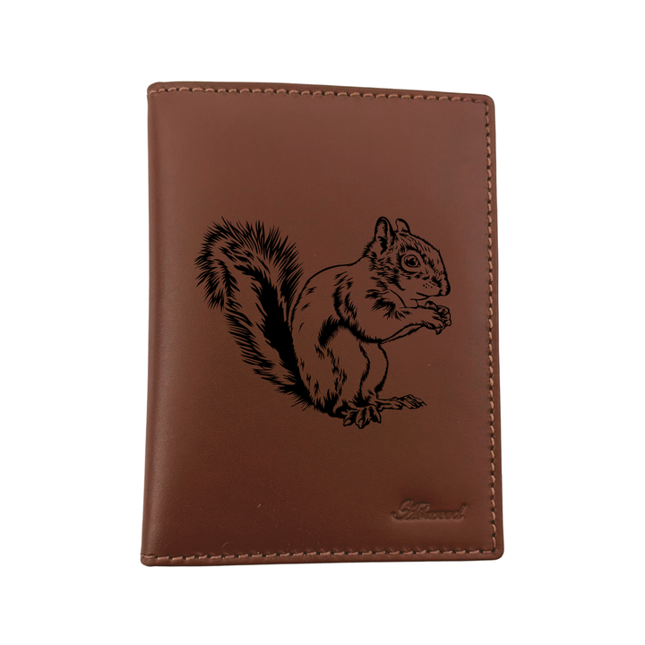 Squirrel Engraved Leather Passport Cover