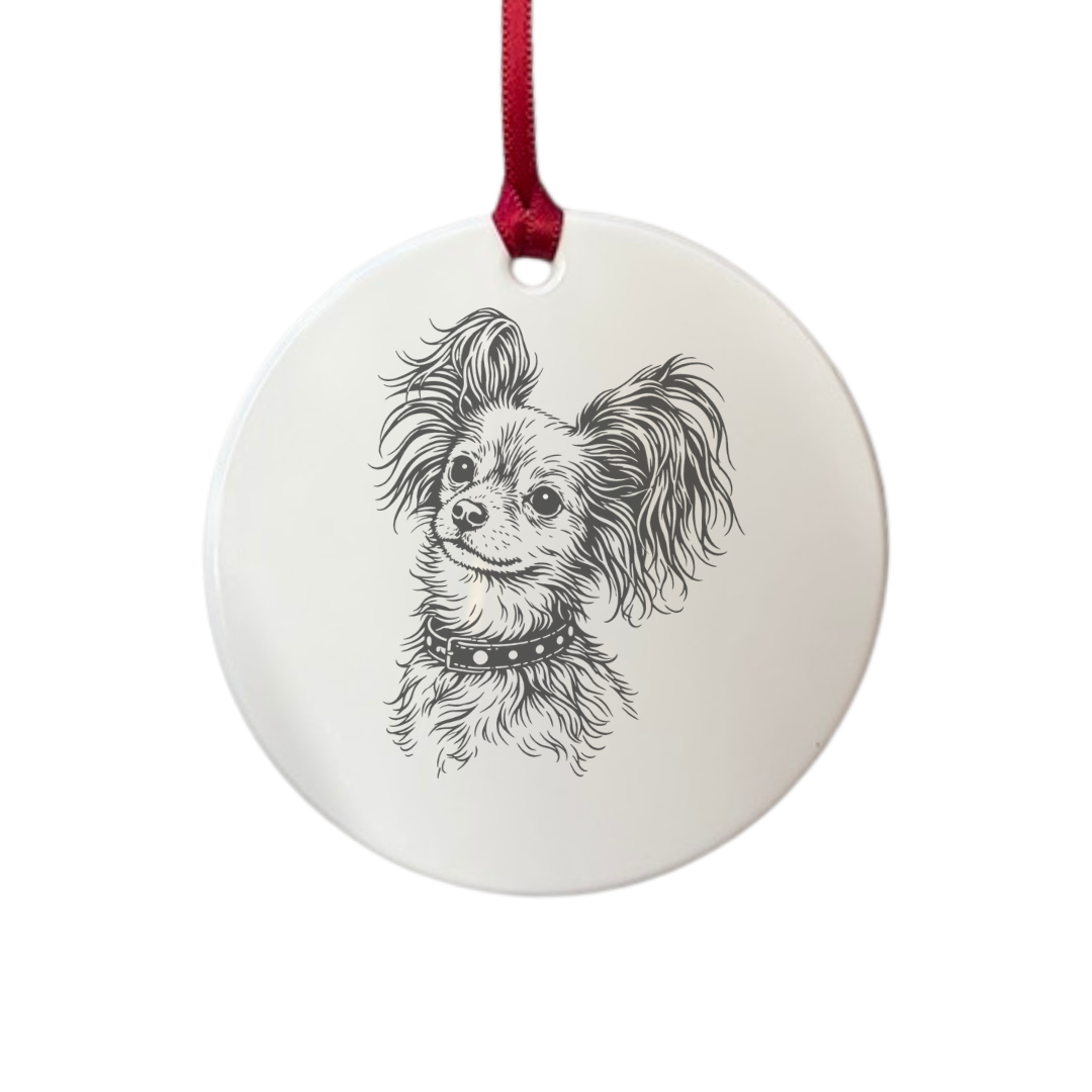 Personalised Long Hair Russian Toy Face Engraved White Acrylic Decoration
