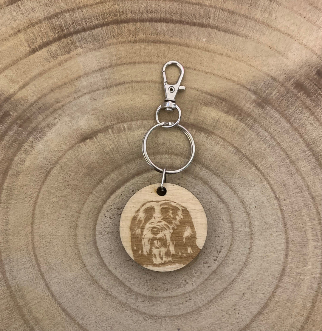 Bearded Collie Dog Engraved Wooden Keyring