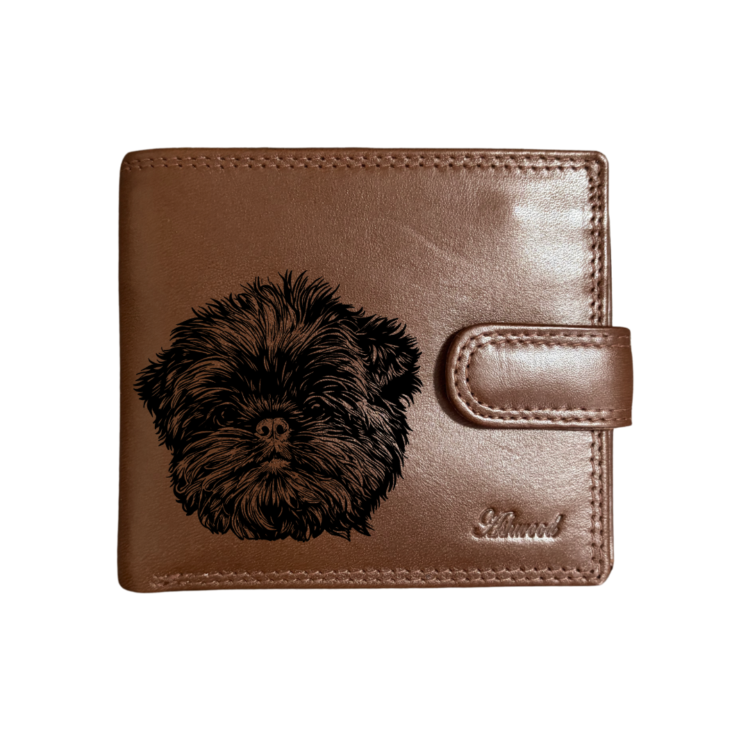 Personalised Affenpinscher Face Engraved Dark Tan Genuine Leather Wallet