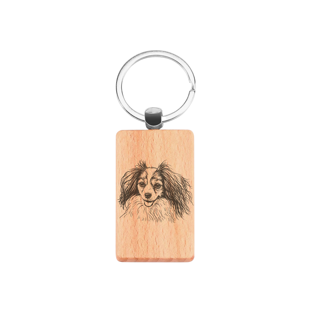 Phalene Face Engraved Rectangle Wooden Keyring
