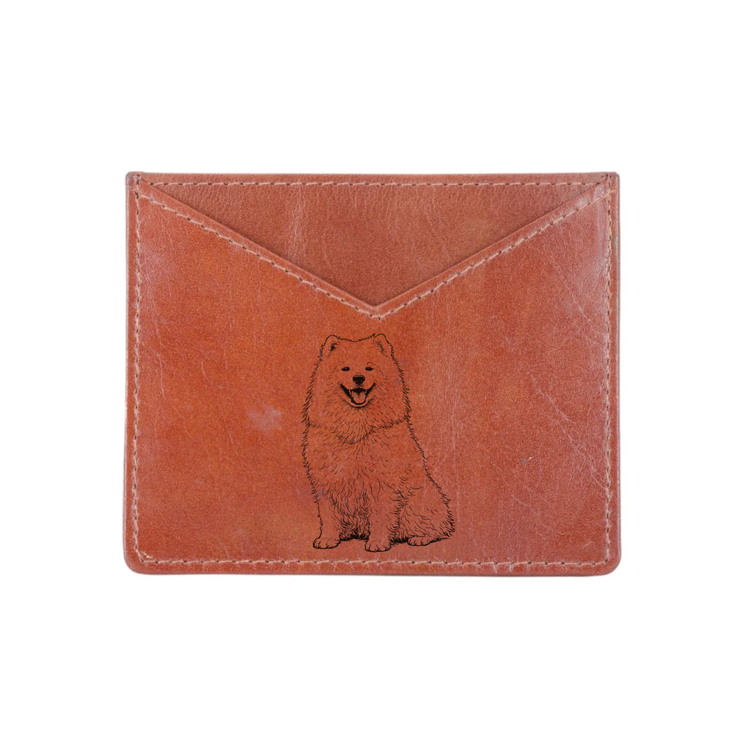 Samoyed Sitting Engraved Genuine Leather Cardholder