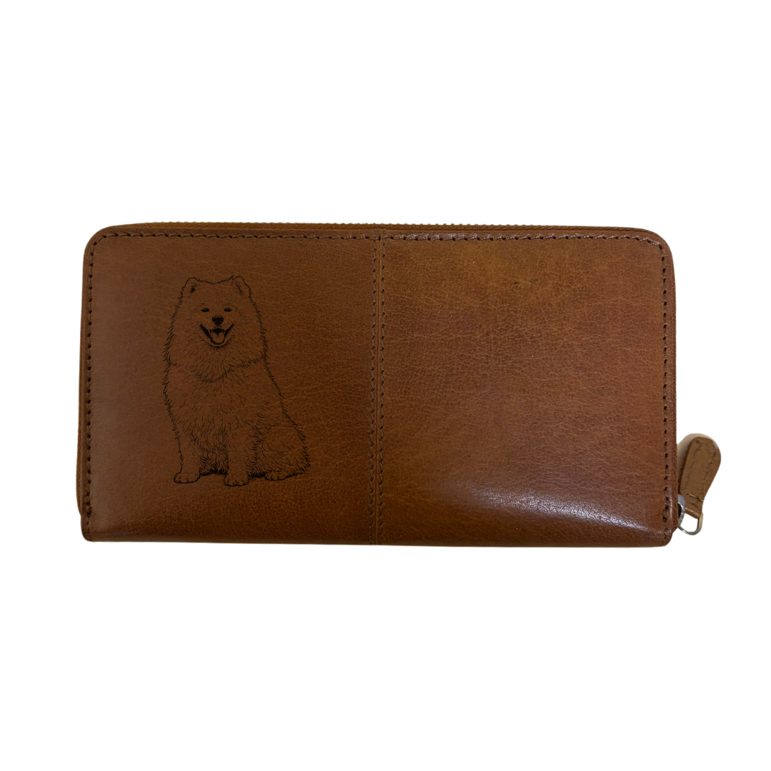 Samoyed Sitting Engraved Large Leather Purse
