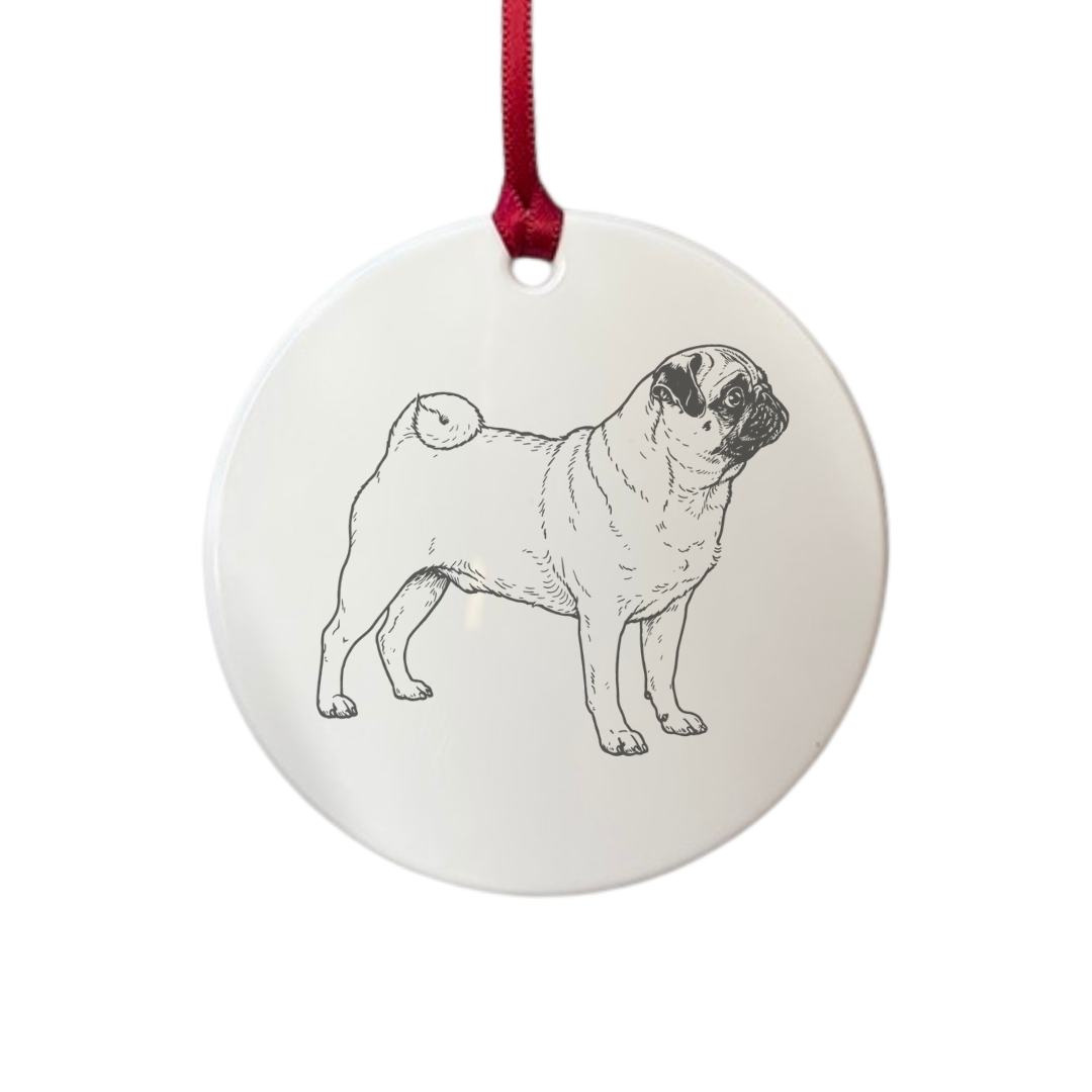 Personalised Pug Standing Engraved White Acrylic Decoration
