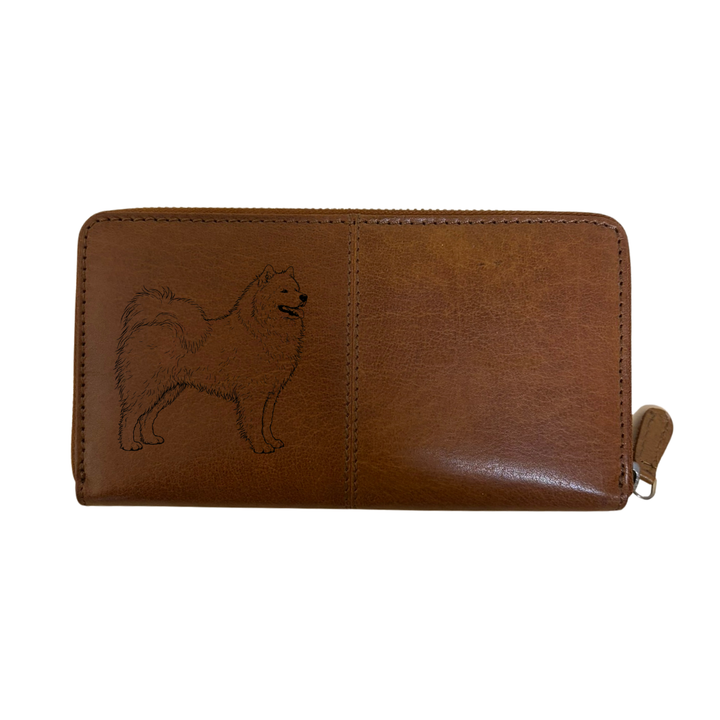 Samoyed Standing Engraved Large Leather Purse