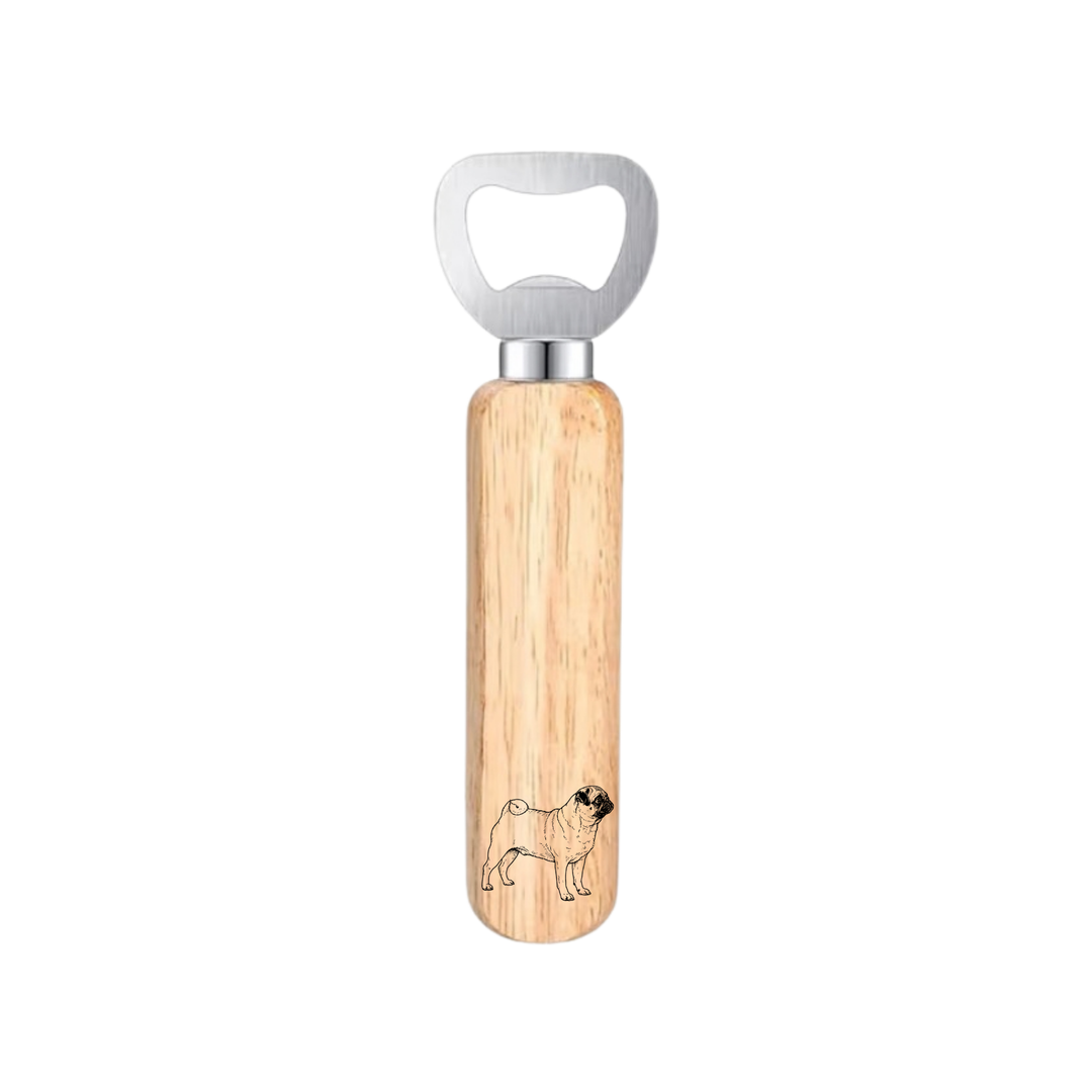 Pug Standing Engraved Wooden Bottle Opener
