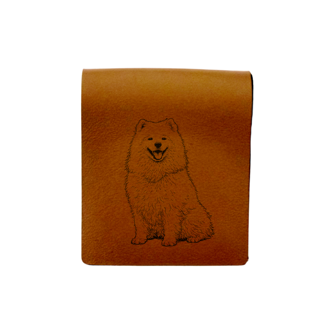 Samoyed Sitting Engraved Genuine Leather Magnetic Bookmark