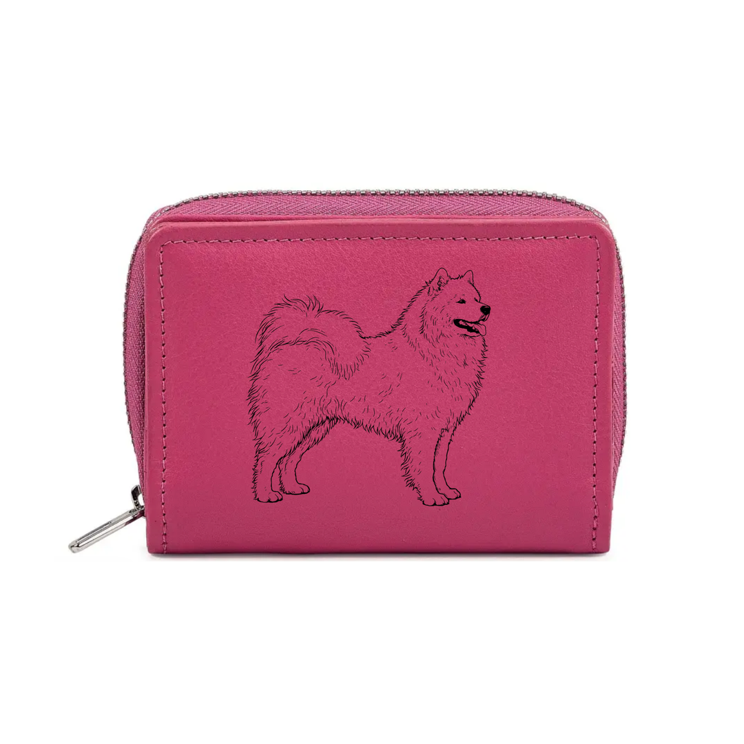 Samoyed Standing Engraved Small Leather Purse (Green/Pink/Blue/Red)