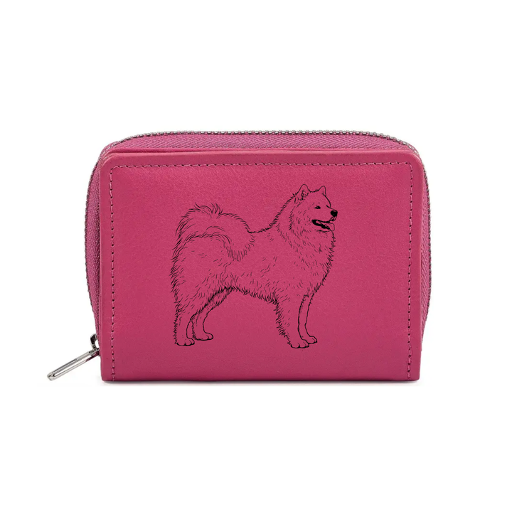 Samoyed Standing Engraved Small Leather Purse (Green/Pink/Blue/Red)