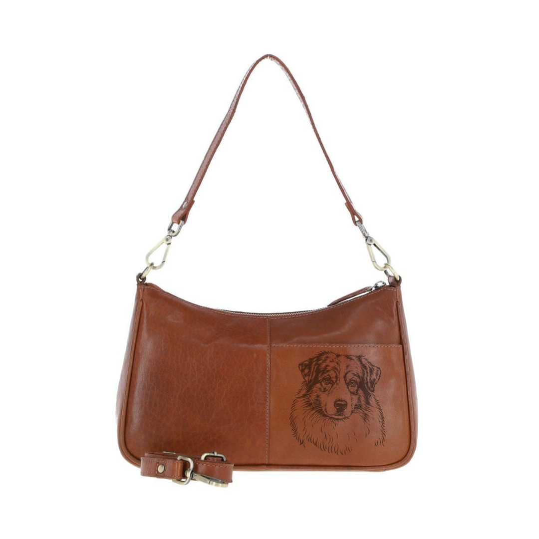 Australian Shepherd Face Engraved Genuine Leather Shoulder Bag