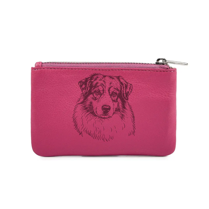 Australian Shepherd Face Engraved Genuine Leather Coin Purse (Multiple Colour Options)