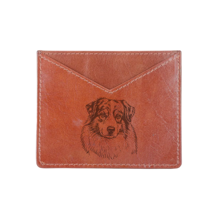Australian Shepherd Face Engraved Genuine Leather Cardholder