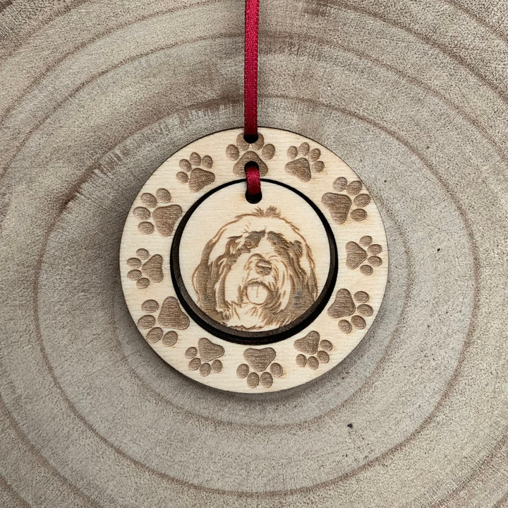 Personalised Tibetan Terrier Illustration Hanging Decoration ~ Paw Wreath