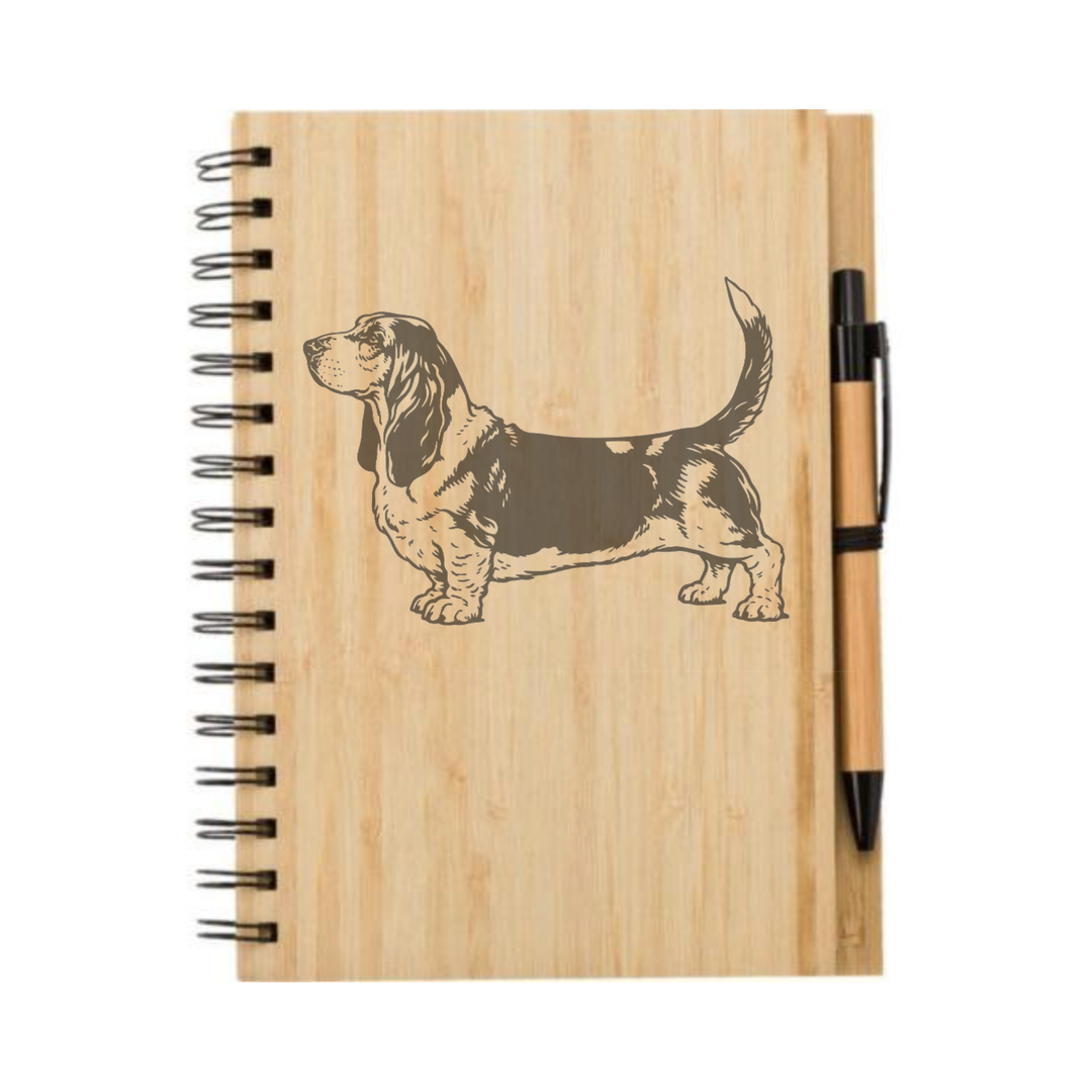 Basset Hound Standing Illustration Engraved Notebook